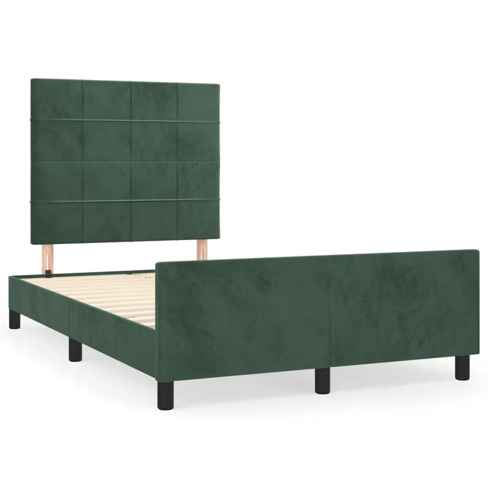 Estrutura de cama com colchão verde sombrio 120x190 cm Veludo em Tecido Resistente