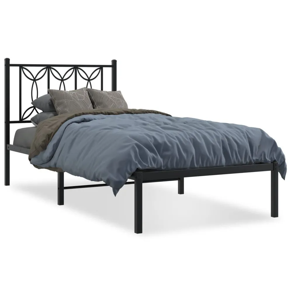 Estrutura de cama metálico sem colchão com cabeceira 75x190 cm preto