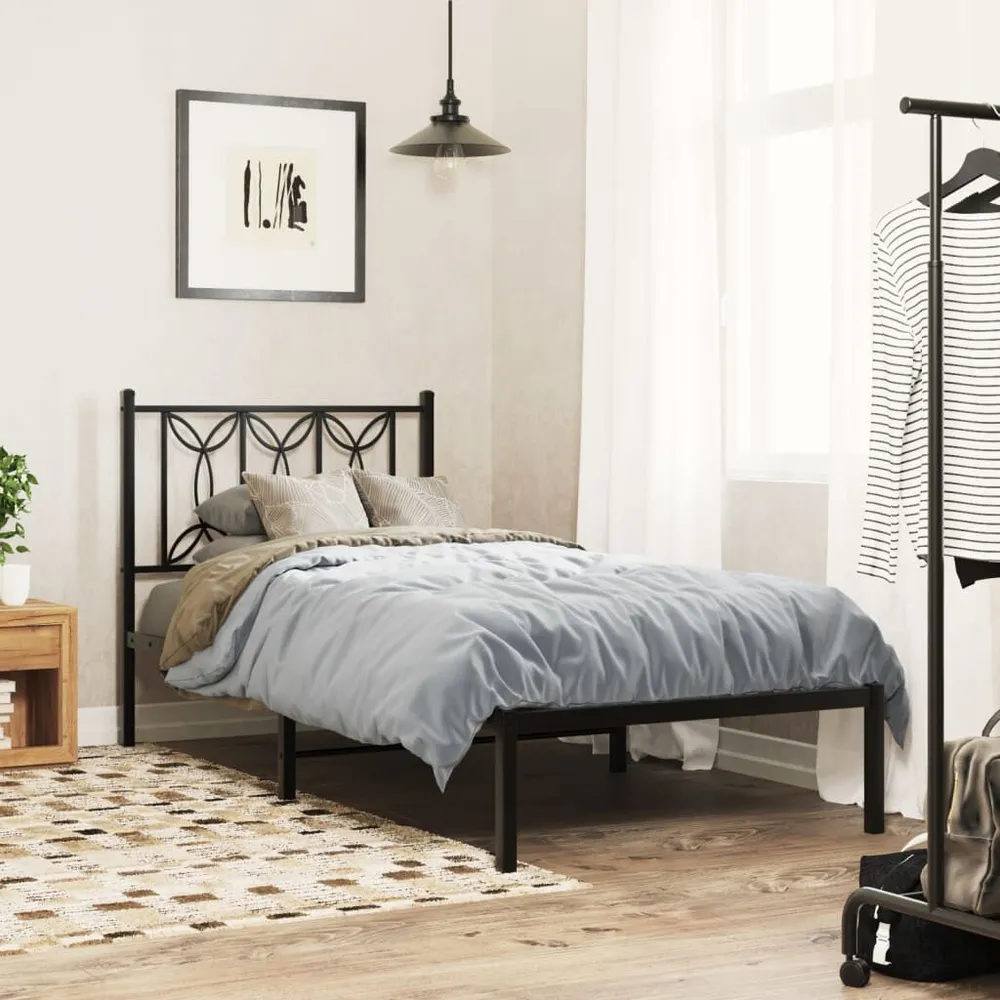 Estrutura de cama metálico sem colchão com cabeceira 75x190 cm preto