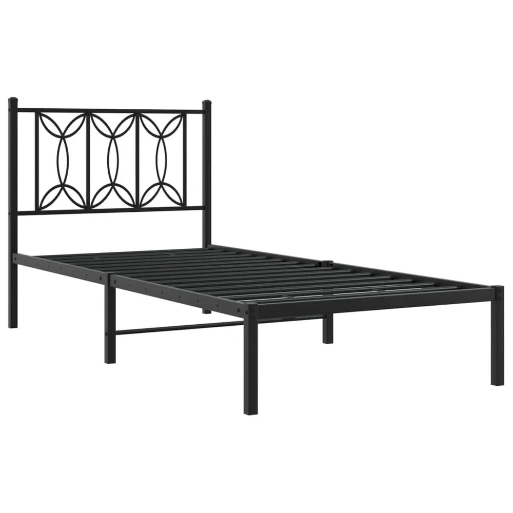 Estrutura de cama metálico sem colchão com cabeceira 75x190 cm preto