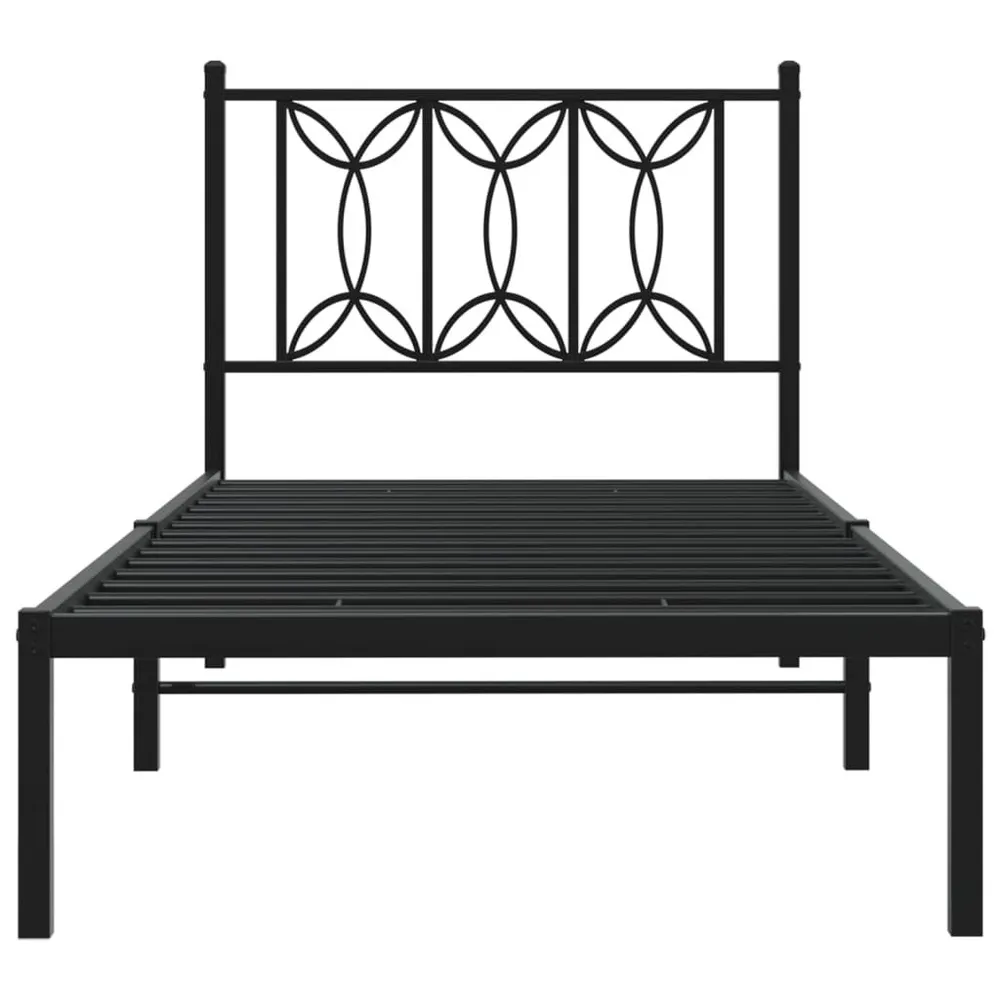 Estrutura de cama metálico sem colchão com cabeceira 75x190 cm preto