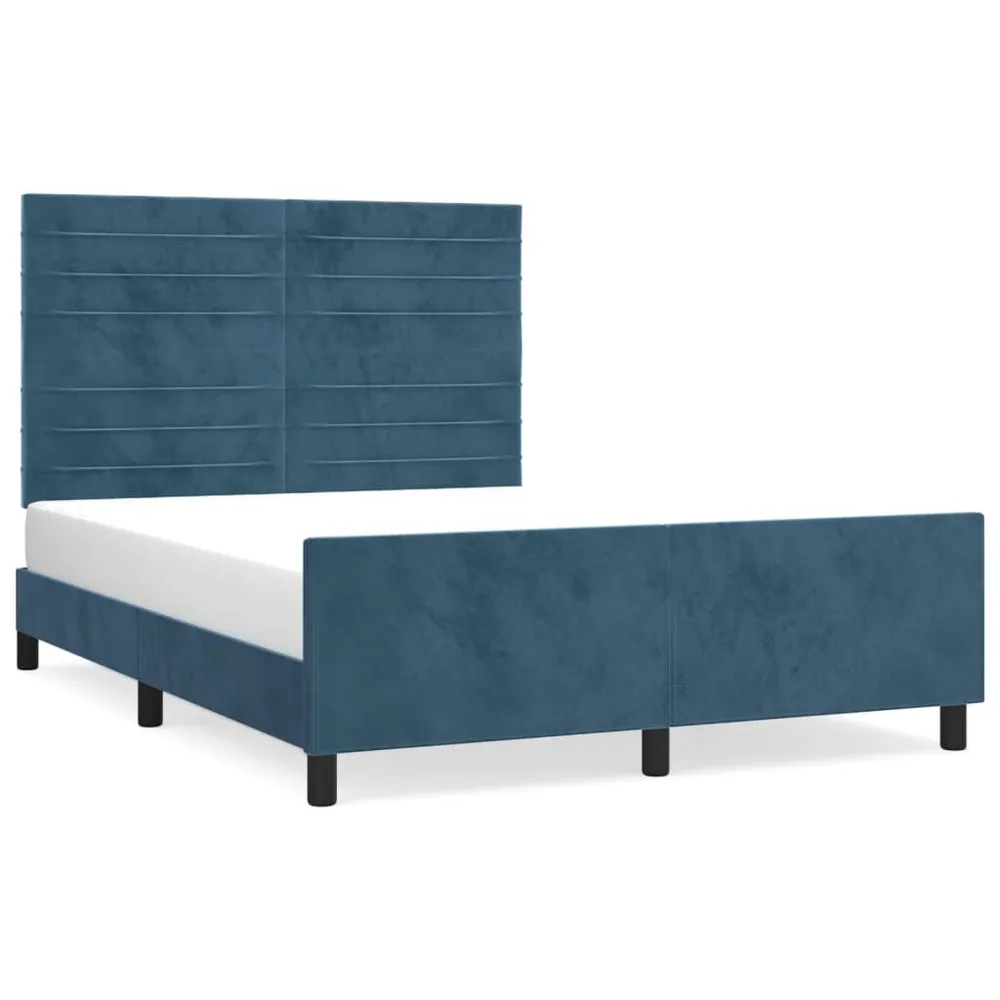 Estrutura de cama sem colchão 140x200 cm veludo azul-escuro para Festas do Pijama