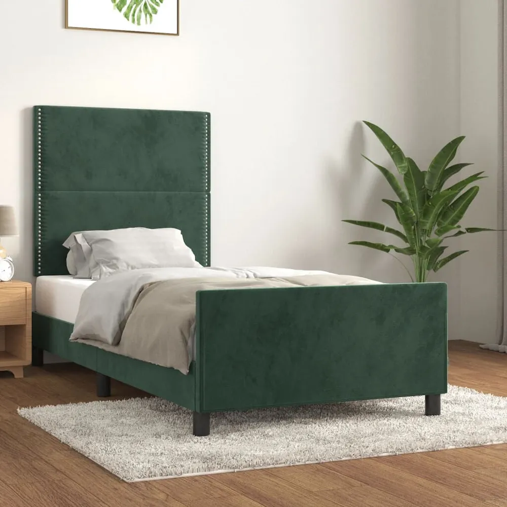 Estrutura de cama sem colchão 90x190 cm veludo verde-escuro para Uso Doméstico e Camping