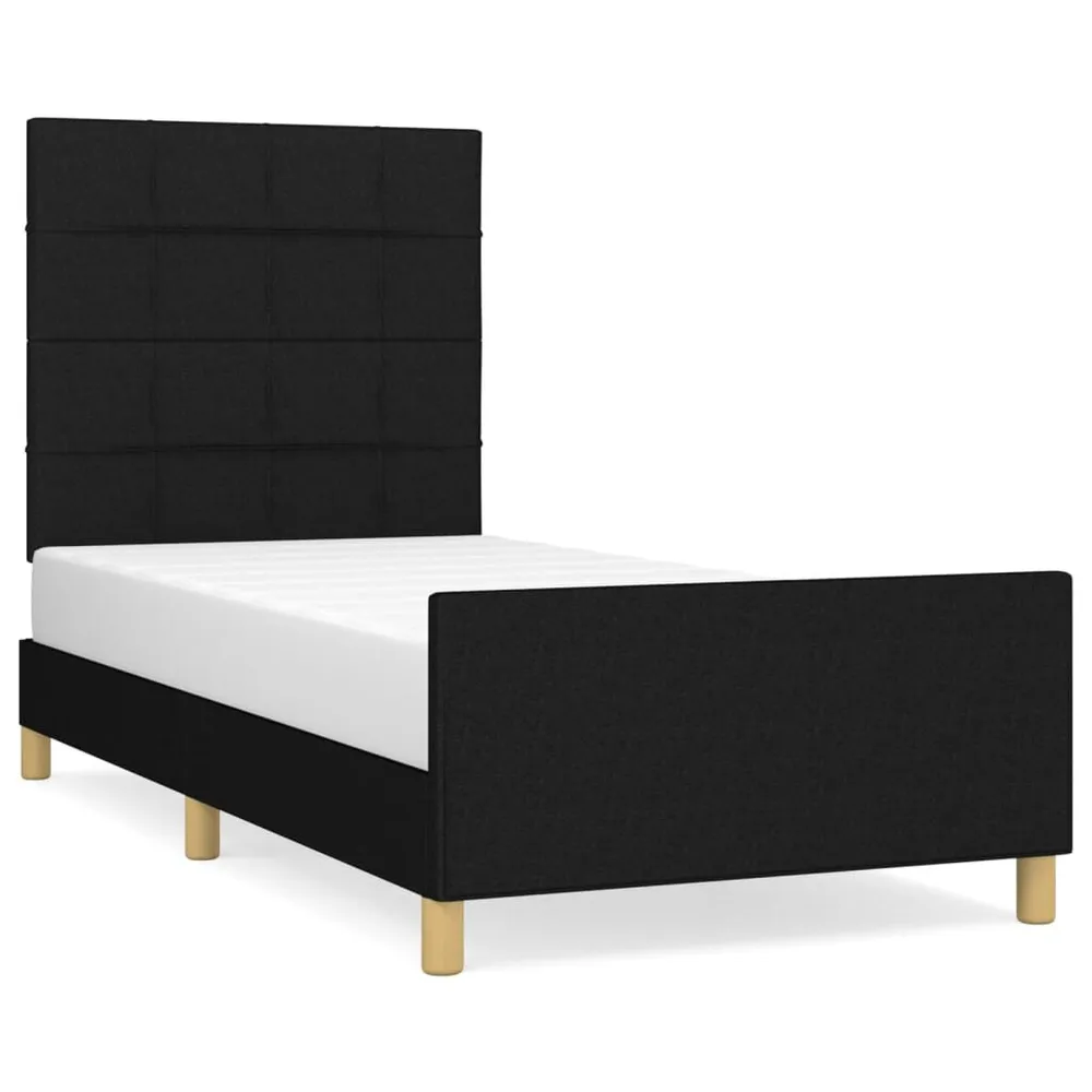 Estrutura de cama sem colchão 90x200 cm tecido preto com Camada de Flocado