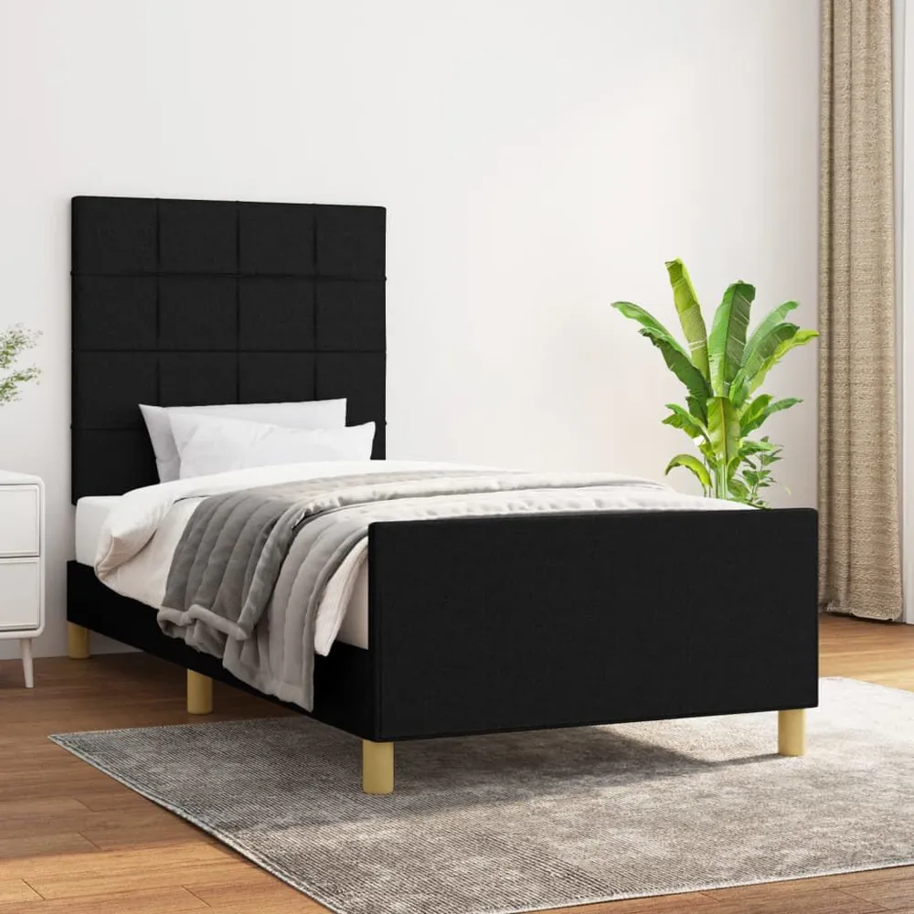 Estrutura de cama sem colchão 90x200 cm tecido preto com Camada de Flocado