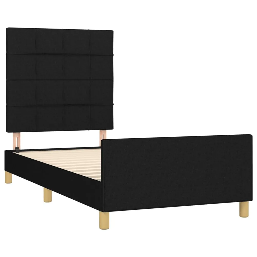 Estrutura de cama sem colchão 90x200 cm tecido preto com Camada de Flocado