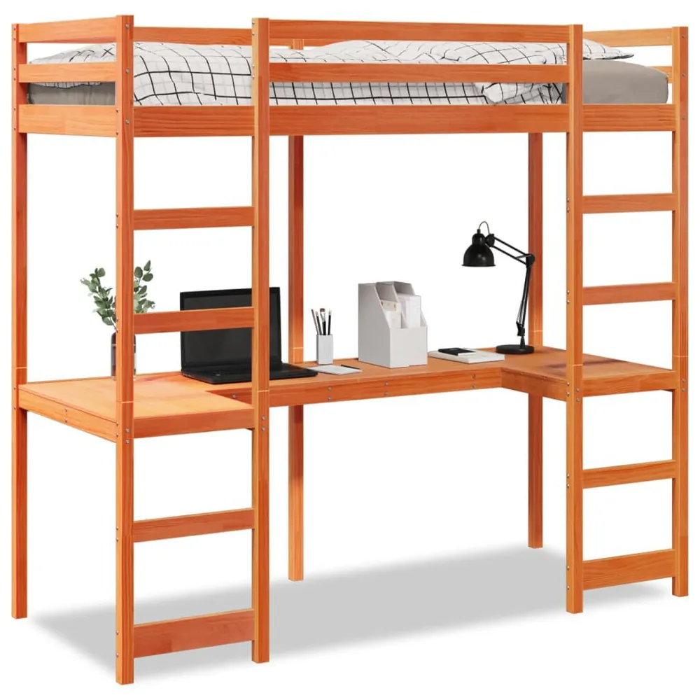 Premium Impermeável Cama alta sem colchão 90x190 cm pinho maciço castanho-mel