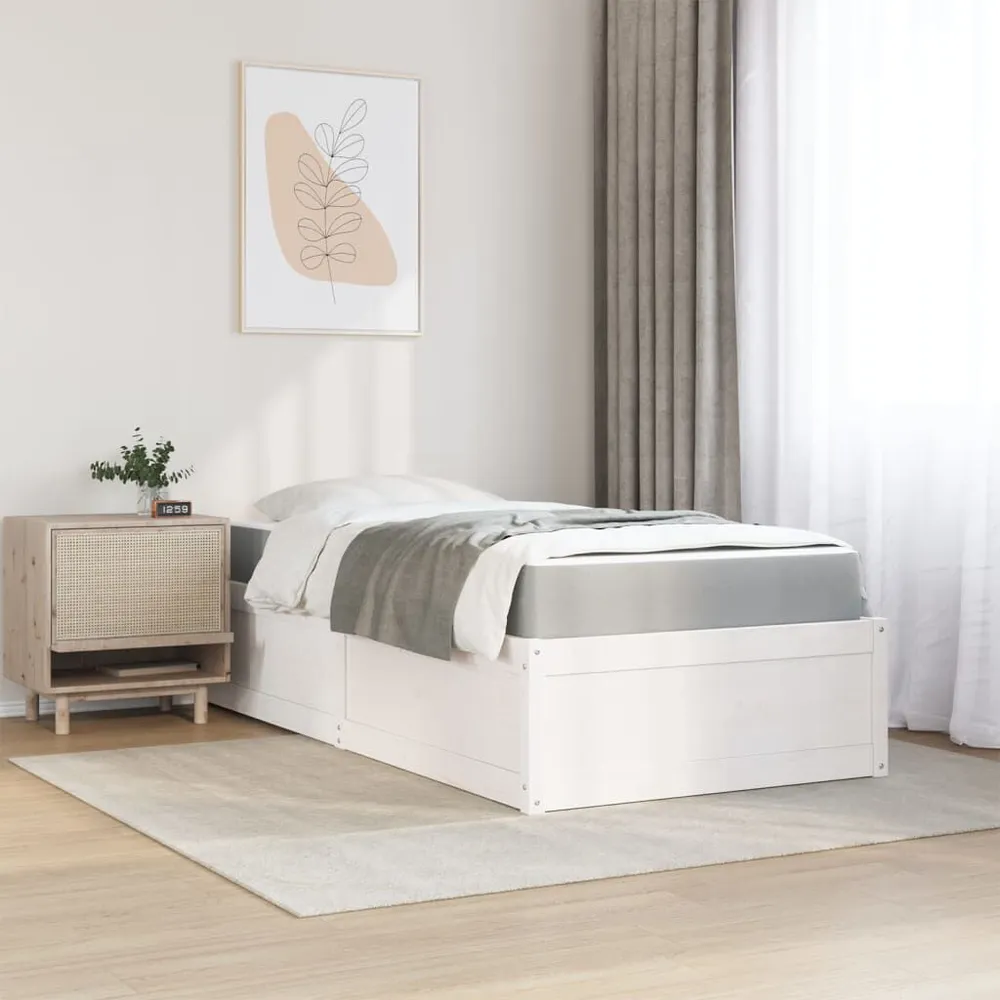 Premium Impermeável Cama com colchão 90x190 cm madeira de pinho maciç branco