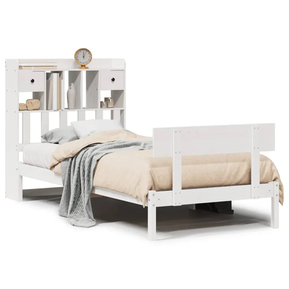 Premium Impermeável Cama com estante sem colchão 75x190 cm pinho maciço branco