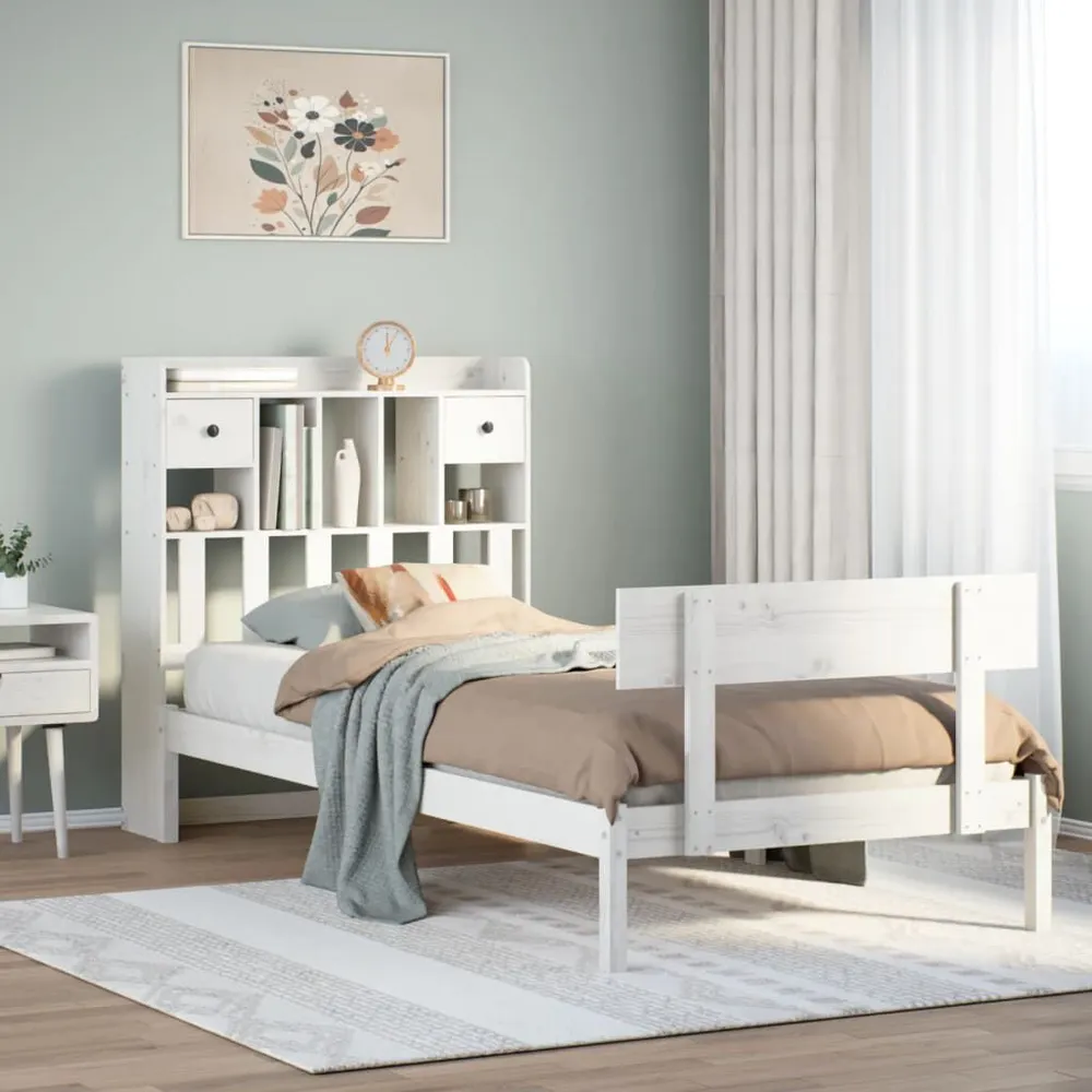 Premium Impermeável Cama com estante sem colchão 75x190 cm pinho maciço branco