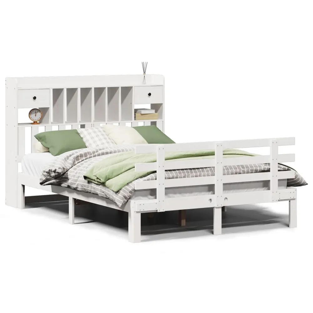 Premium Impermeável Cama com estante sem colchão 140x190 cm pinho maciço branco