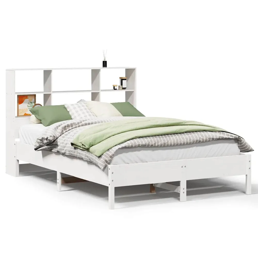 Premium Impermeável Cama com estante sem colchão 140x190 cm pinho maciço branco