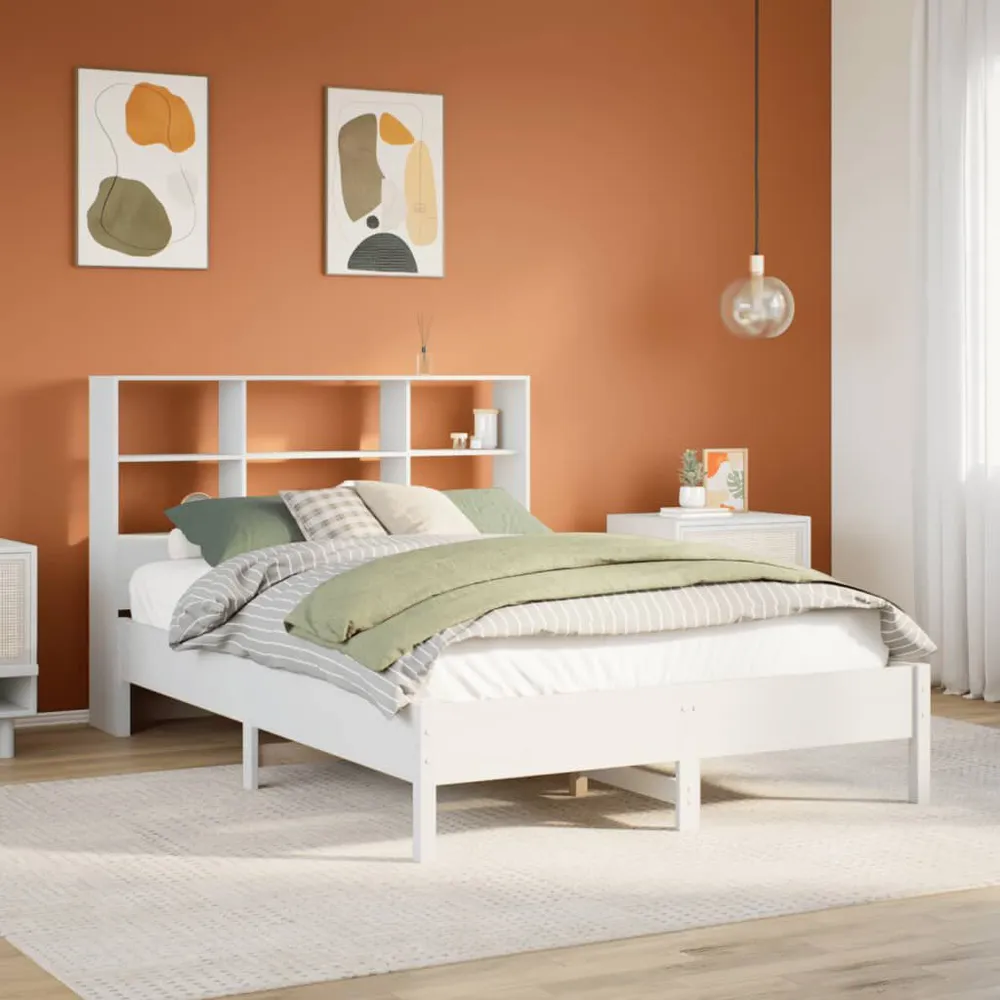 Premium Impermeável Cama com estante sem colchão 140x190 cm pinho maciço branco