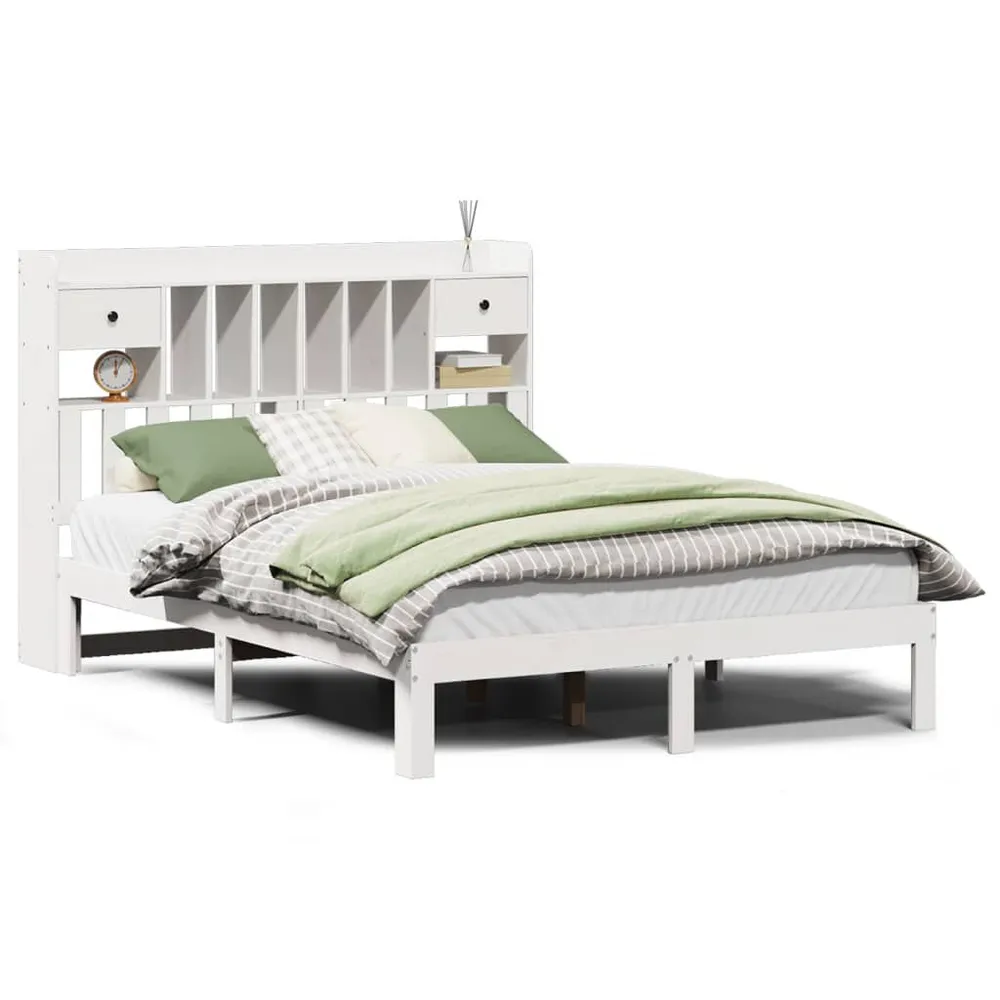Premium Impermeável Cama com estante sem colchão 140x190 cm pinho maciço branco