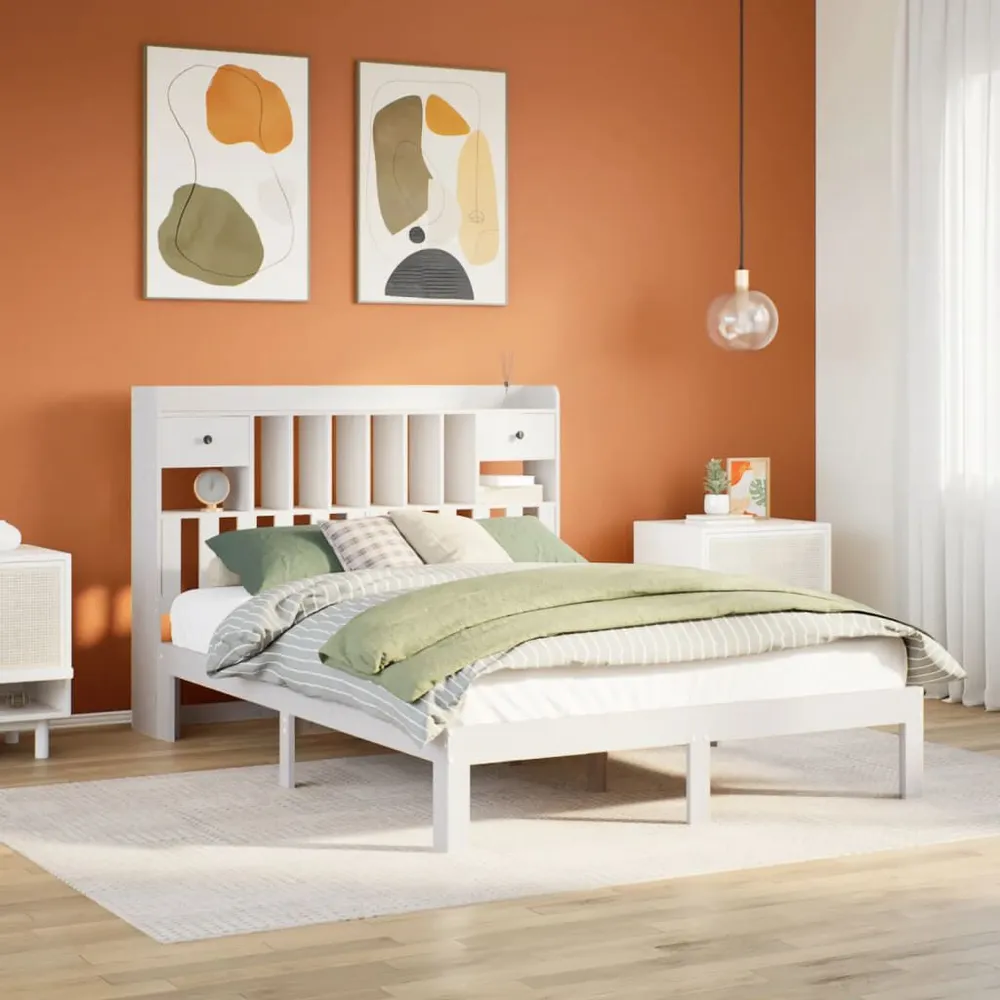 Premium Impermeável Cama com estante sem colchão 140x190 cm pinho maciço branco