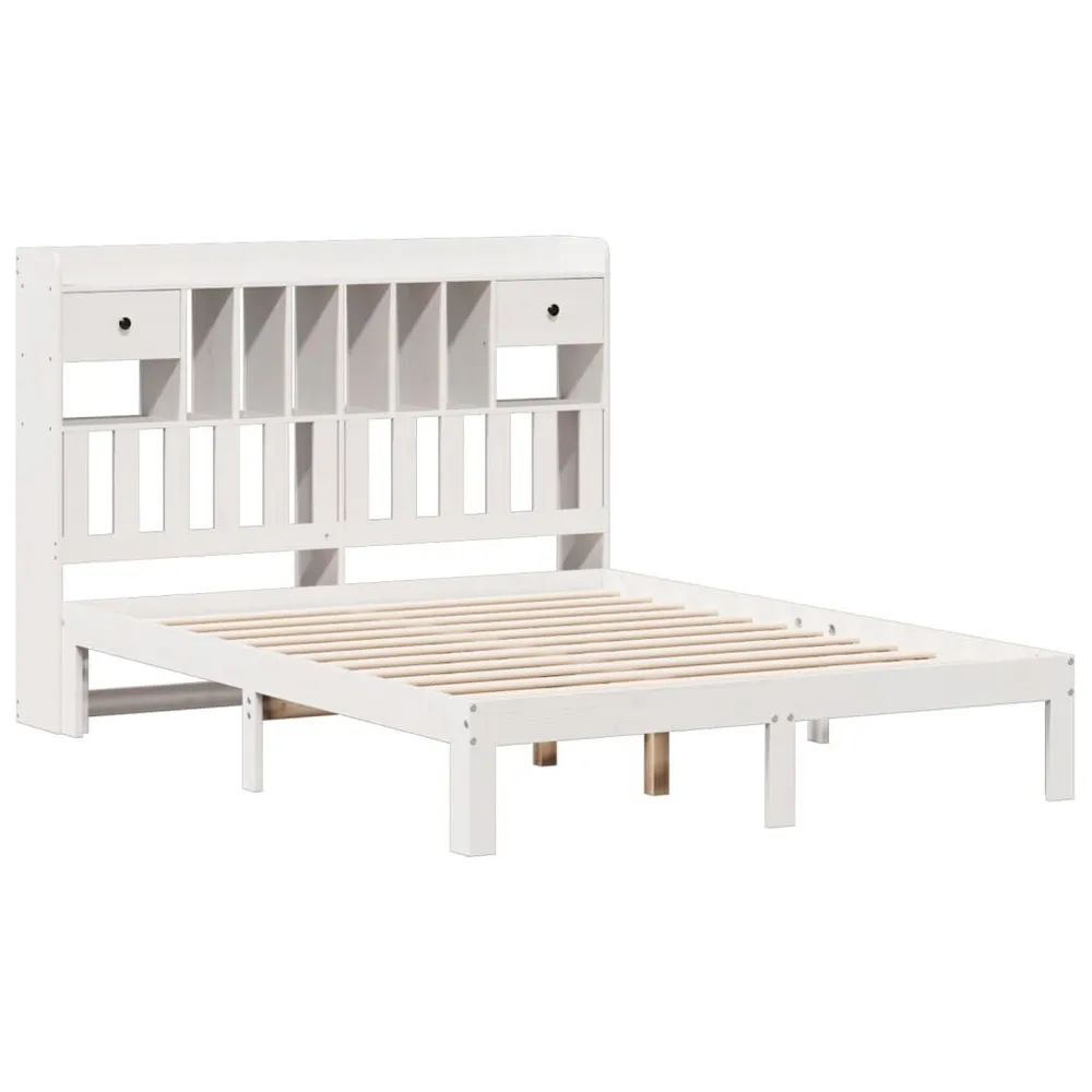 Premium Impermeável Cama com estante sem colchão 140x190 cm pinho maciço branco