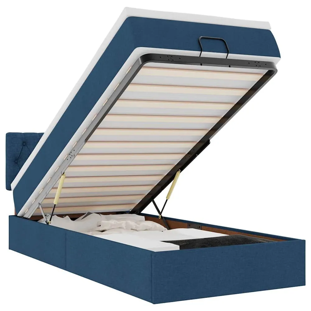 Premium Impermeável Cama Otomana com Colchão & LEDs Tecido Azul 90x200 cm