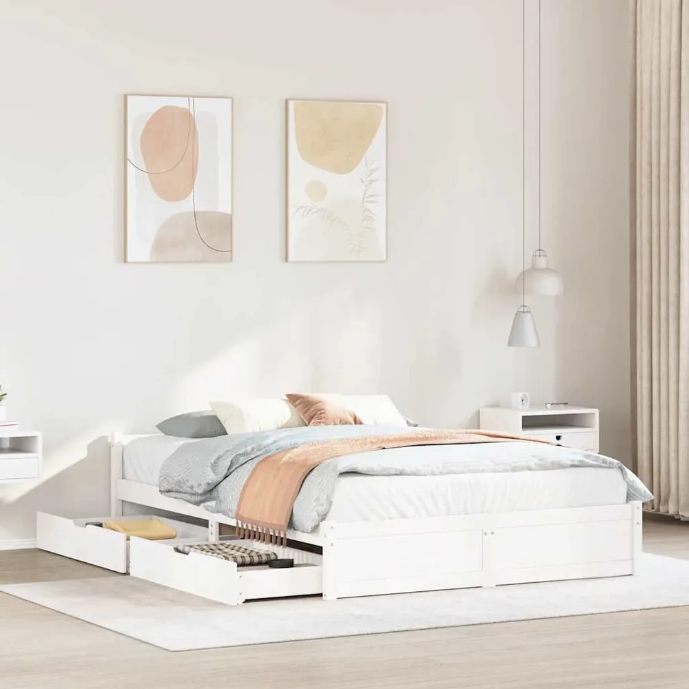 Premium Impermeável Cama sem colchão 140x190 cm madeira de pinho maciç branco