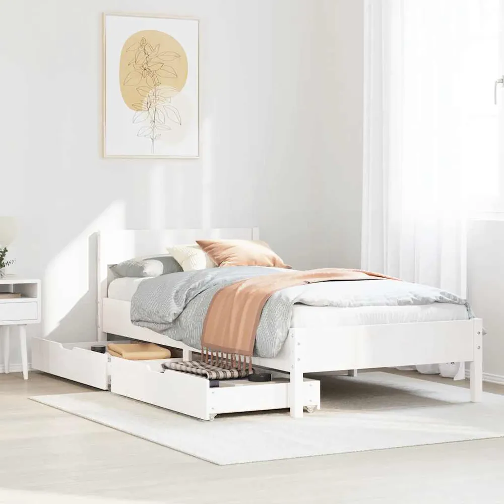 Premium Impermeável Cama sem colchão 90x190 cm madeira de pinho maciç branco