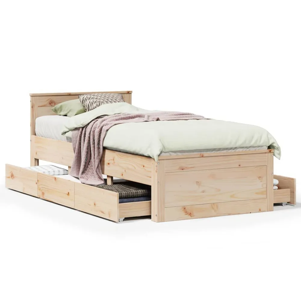 Premium Impermeável Cama sem colchão com cabeceira 90x200 cm madeira pinho maciç