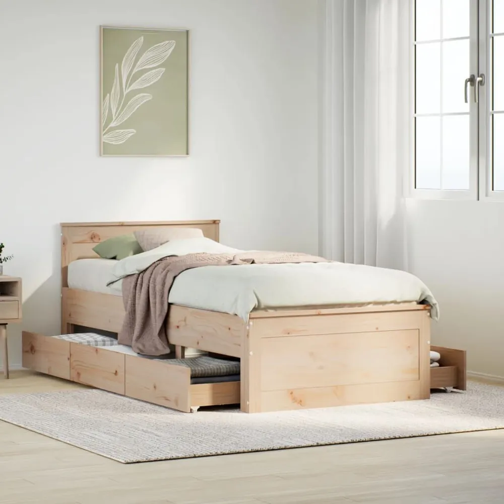 Premium Impermeável Cama sem colchão com cabeceira 90x200 cm madeira pinho maciç