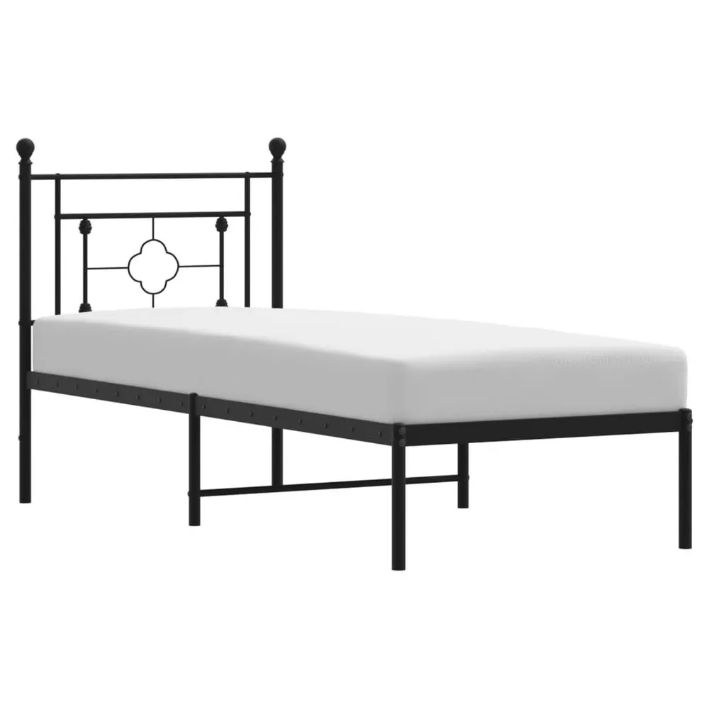 Premium Impermeável Estrutura de cama metálico sem colchão com cabeceira 75x190 cm preto