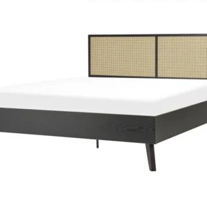 Rattan EU King Size Bed Preto MONPAZIER com Bomba Elétrica Inclusa