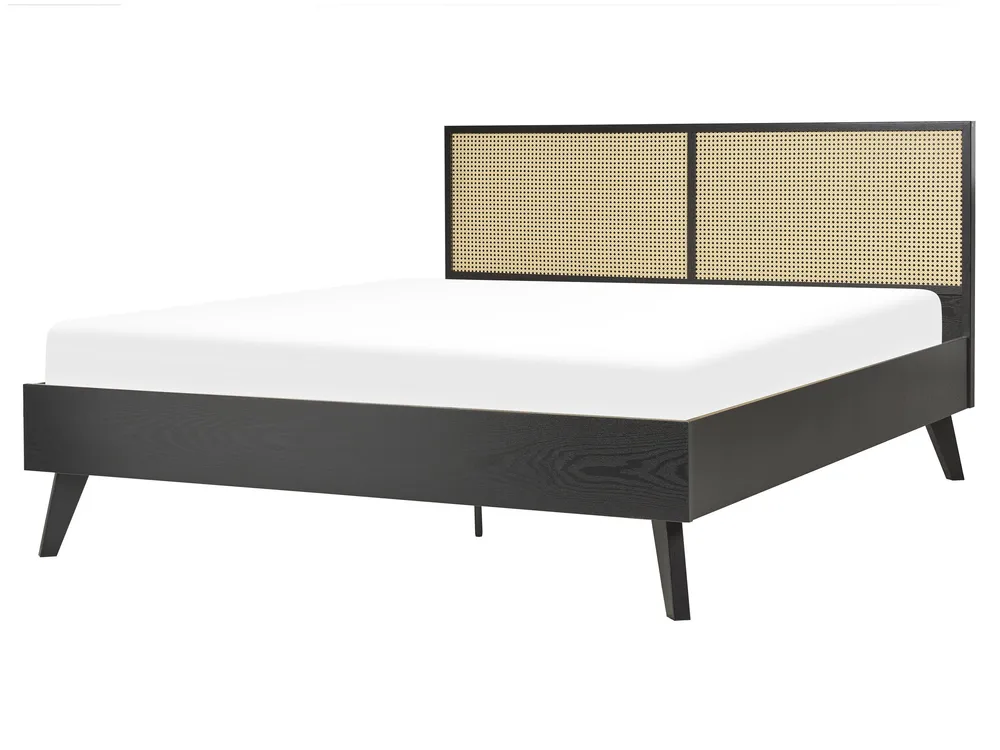 Rattan EU King Size Bed Preto MONPAZIER com Bomba Elétrica Inclusa