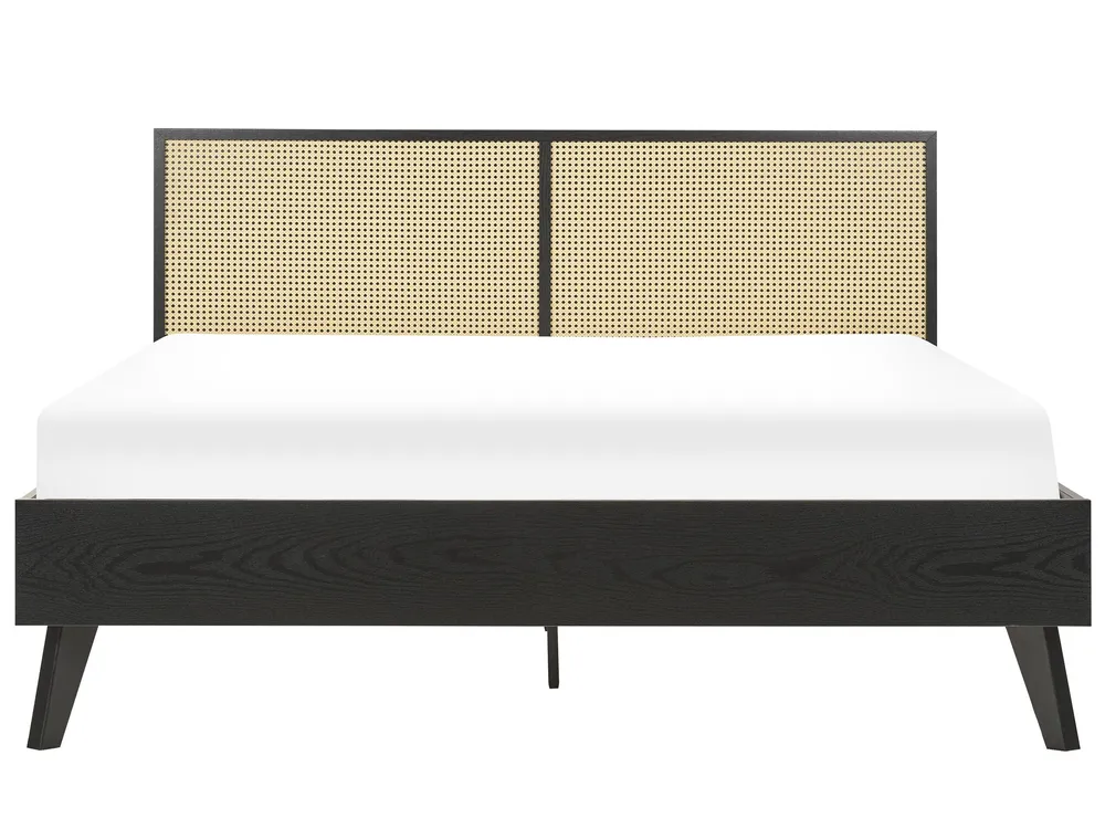 Rattan EU King Size Bed Preto MONPAZIER com Bomba Elétrica Inclusa