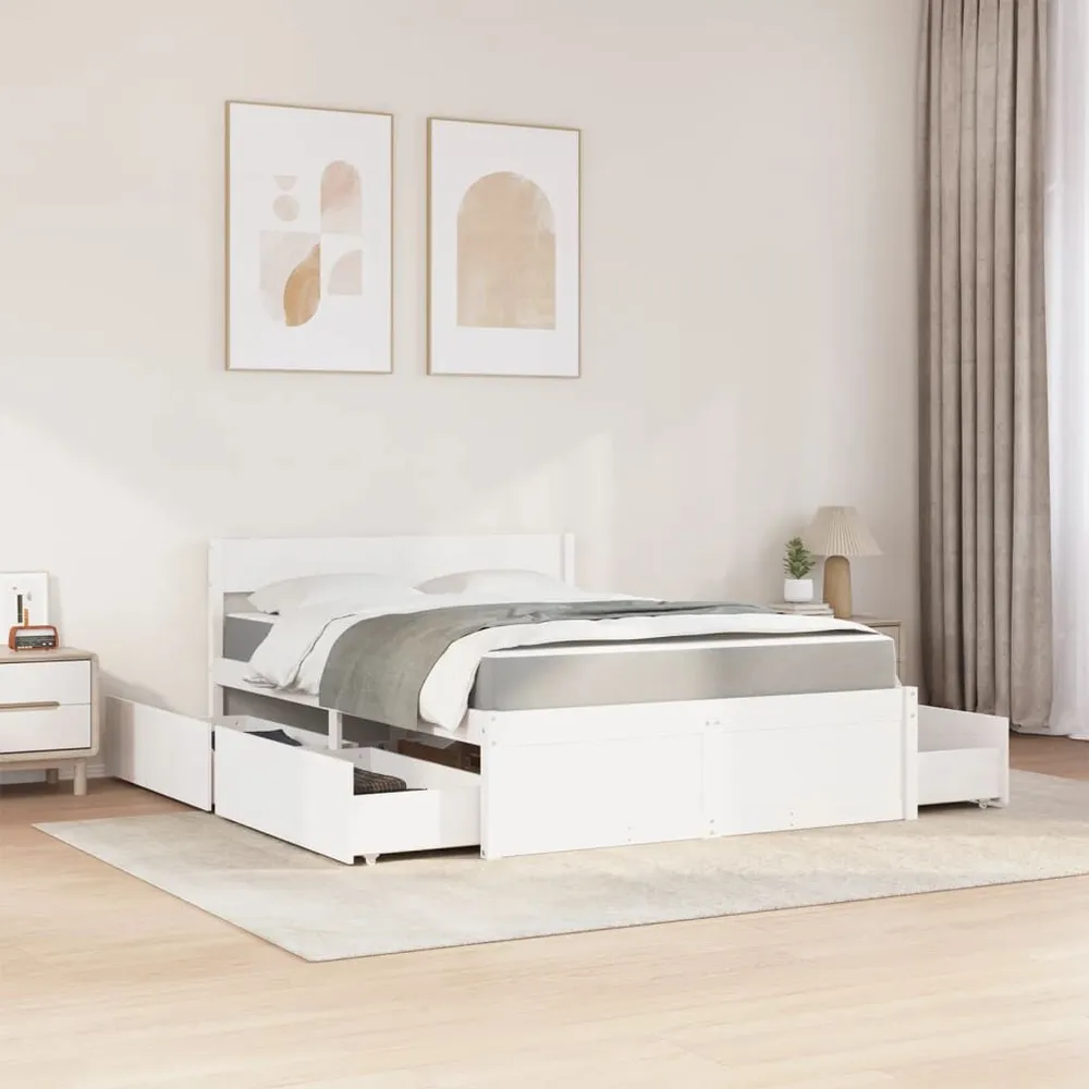 Saco de Dormir Inflável Cama com gavetas e colchão 140x190 cm pinho maciço branco