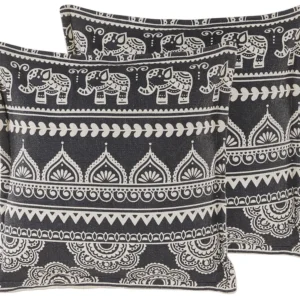 Set 2 Cotton Cushions Oriental Pattern 45 x 45 cm Black and Neve ATABAGI