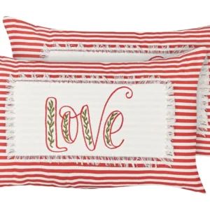Set 2 Cotton Cushions Striped 30 x 50 cm Red and White ALSINE