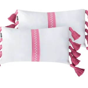 Set 2 Cotton Cushions Tassels 30 x 50 cm Marfim and Pink LOVELY