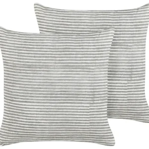 Set 2 Linen Cushions Striped 50 x 50 cm Grey and Branco KANPAS