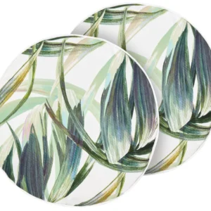 Set 2 Outdoor Cushions Leaf Pattern ⌀ 40 cm Verde and White CALDERINA