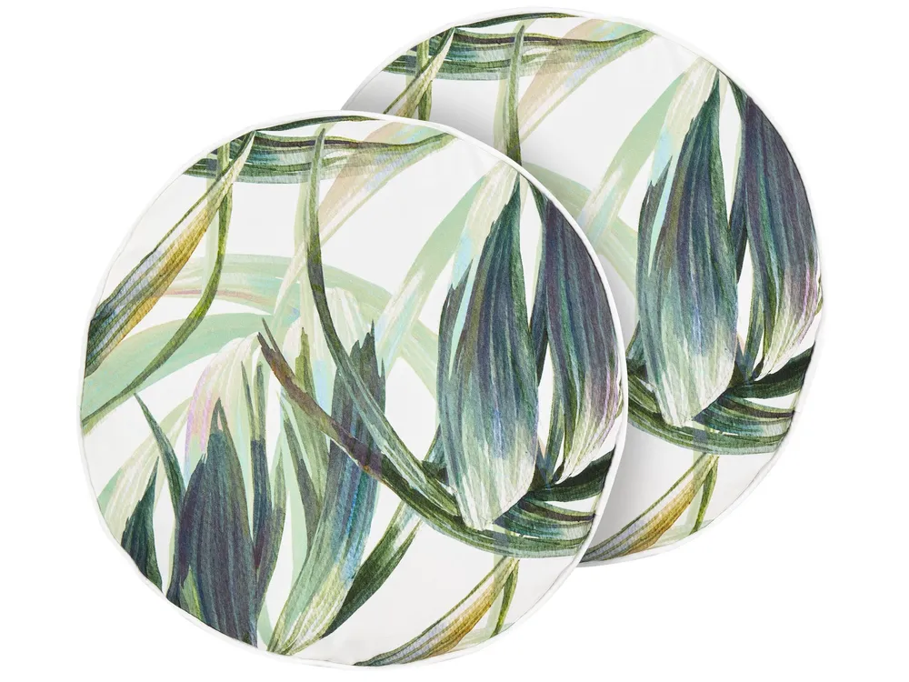 Set 2 Outdoor Cushions Leaf Pattern ⌀ 40 cm Verde and White CALDERINA