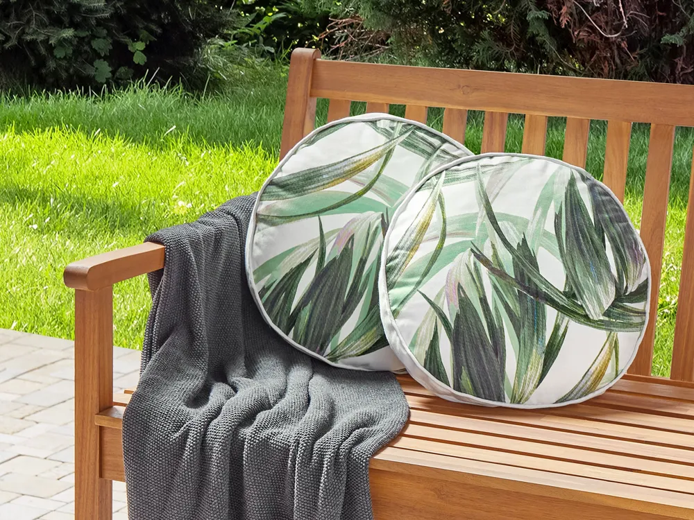 Set 2 Outdoor Cushions Leaf Pattern ⌀ 40 cm Verde and White CALDERINA