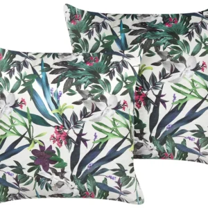 Set 2 Tecido macio Cushions Leaf Pattern 45 x 45 cm Green GASTERIA