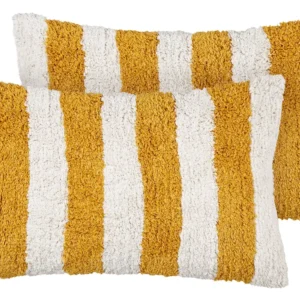 Set 2 Tufted Em algodão Cushions Striped 30 x 50 cm White and Yellow HELIANTHUS