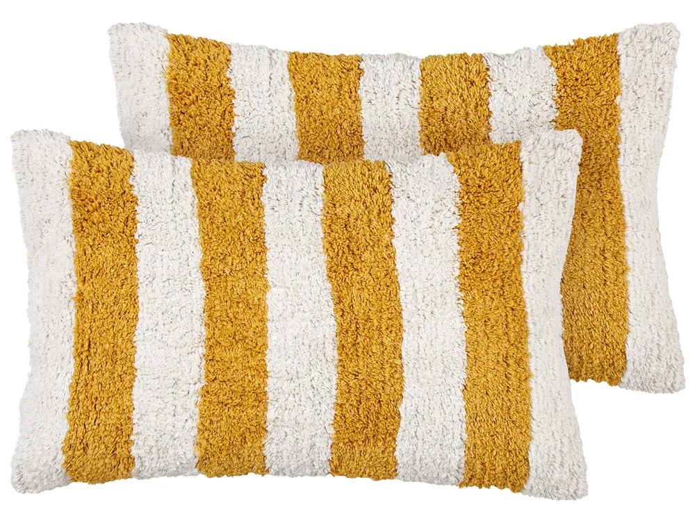 Set 2 Tufted Em algodão Cushions Striped 30 x 50 cm White and Yellow HELIANTHUS