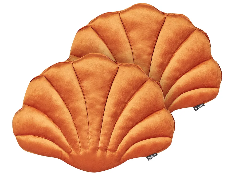 Set 2 Velvet Seashell Cushions 47 x 35 cm Orange CONSOLIDA