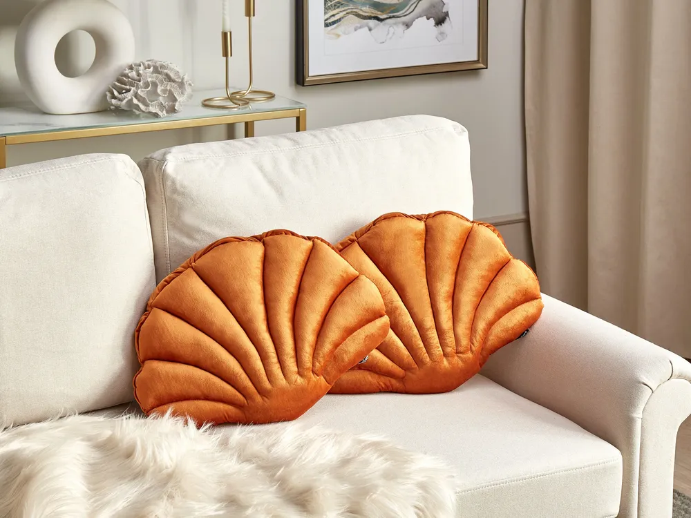 Set 2 Velvet Seashell Cushions 47 x 35 cm Orange CONSOLIDA