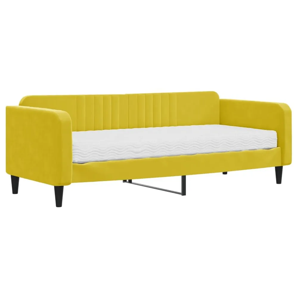 Sofá-cama com colchão 90x200 cm veludo amarelo com Bomba Elétrica Inclusa
