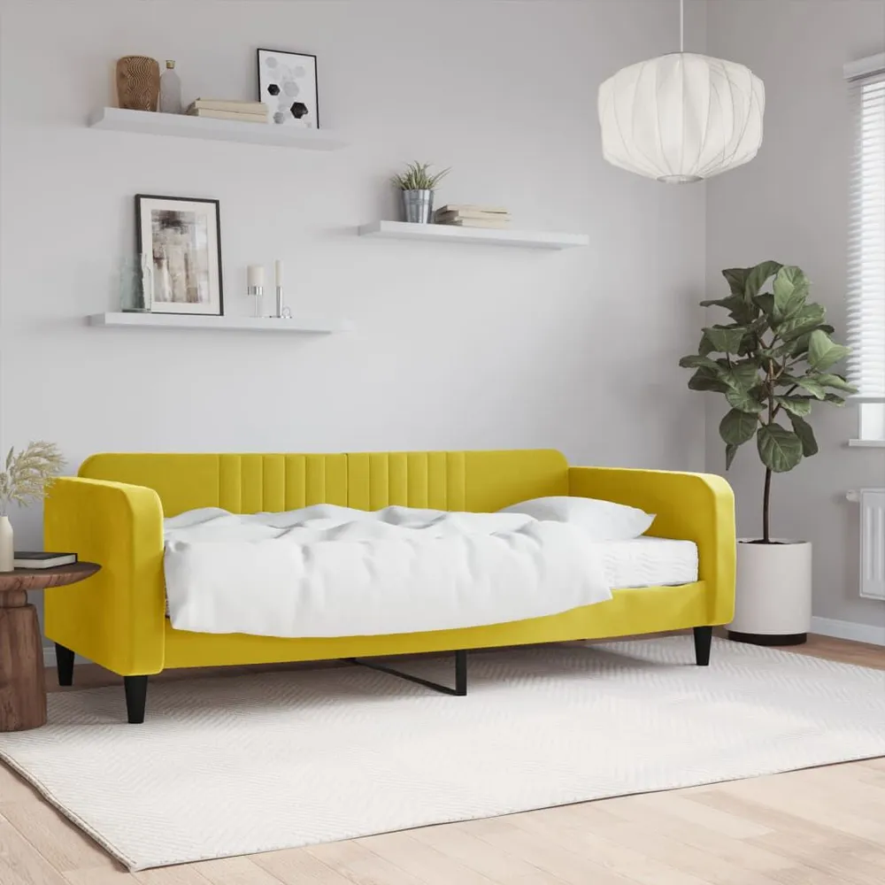 Sofá-cama com colchão 90x200 cm veludo amarelo com Bomba Elétrica Inclusa