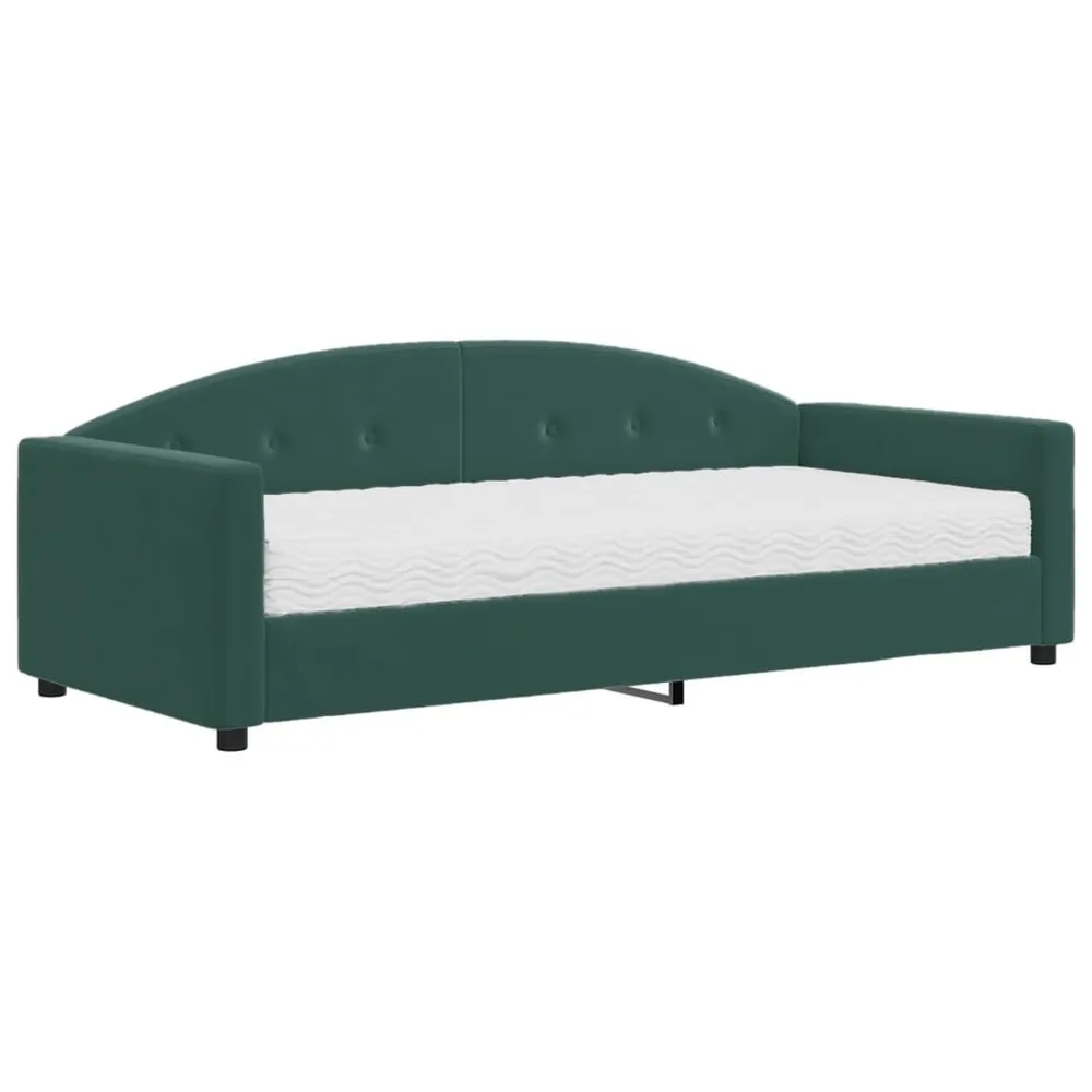 Sofá-cama com colchão 90x200 cm veludo verde-escuro | Inflação Rápida |
