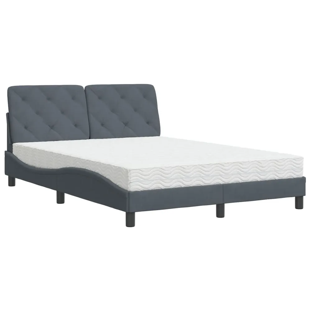 Tecnologia de Inflação Rápida Cama com colchão 140x190 cm veludo cinzento-escuro