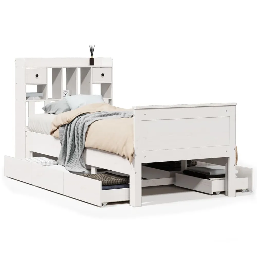 Tecnologia de Inflação Rápida Cama com estante sem colchão 75x190 cm pinho maciço branco