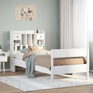 Tecnologia de Inflação Rápida Cama com estante sem colchão 90x200 cm pinho maciço branco