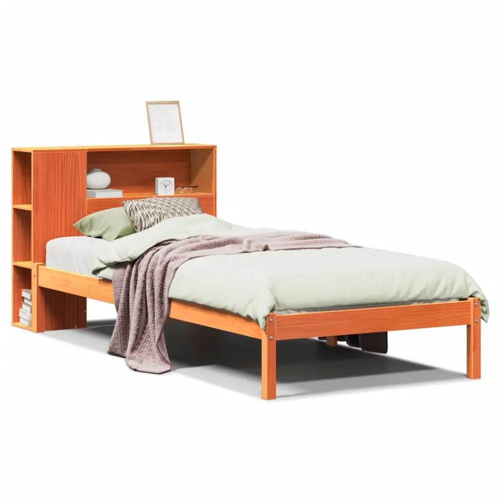 Tecnologia de Inflação Rápida Cama com estante sem colchão 75x190cm pinho maciço castanho-mel