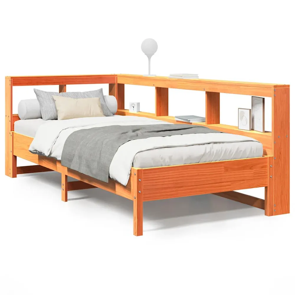 Tecnologia de Inflação Rápida Cama com estante sem colchão 75x190cm pinho maciço castanho-mel
